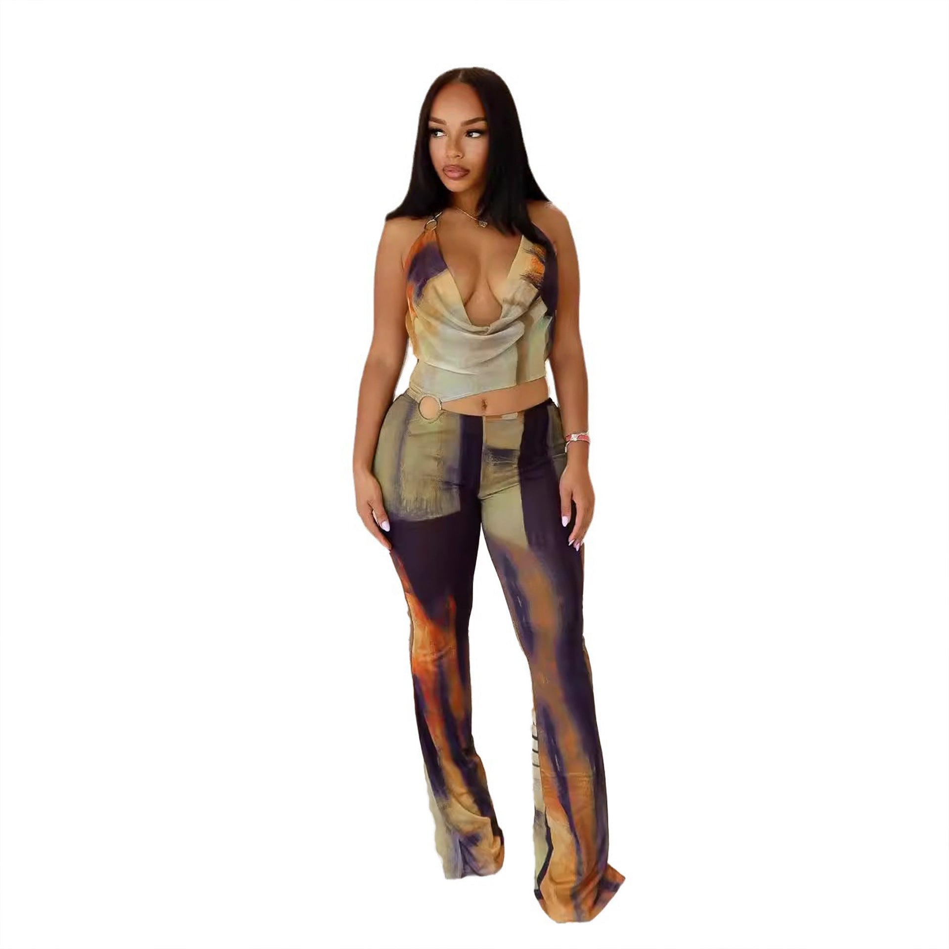 Sexy mesh printed jumpsuit jumpsuit