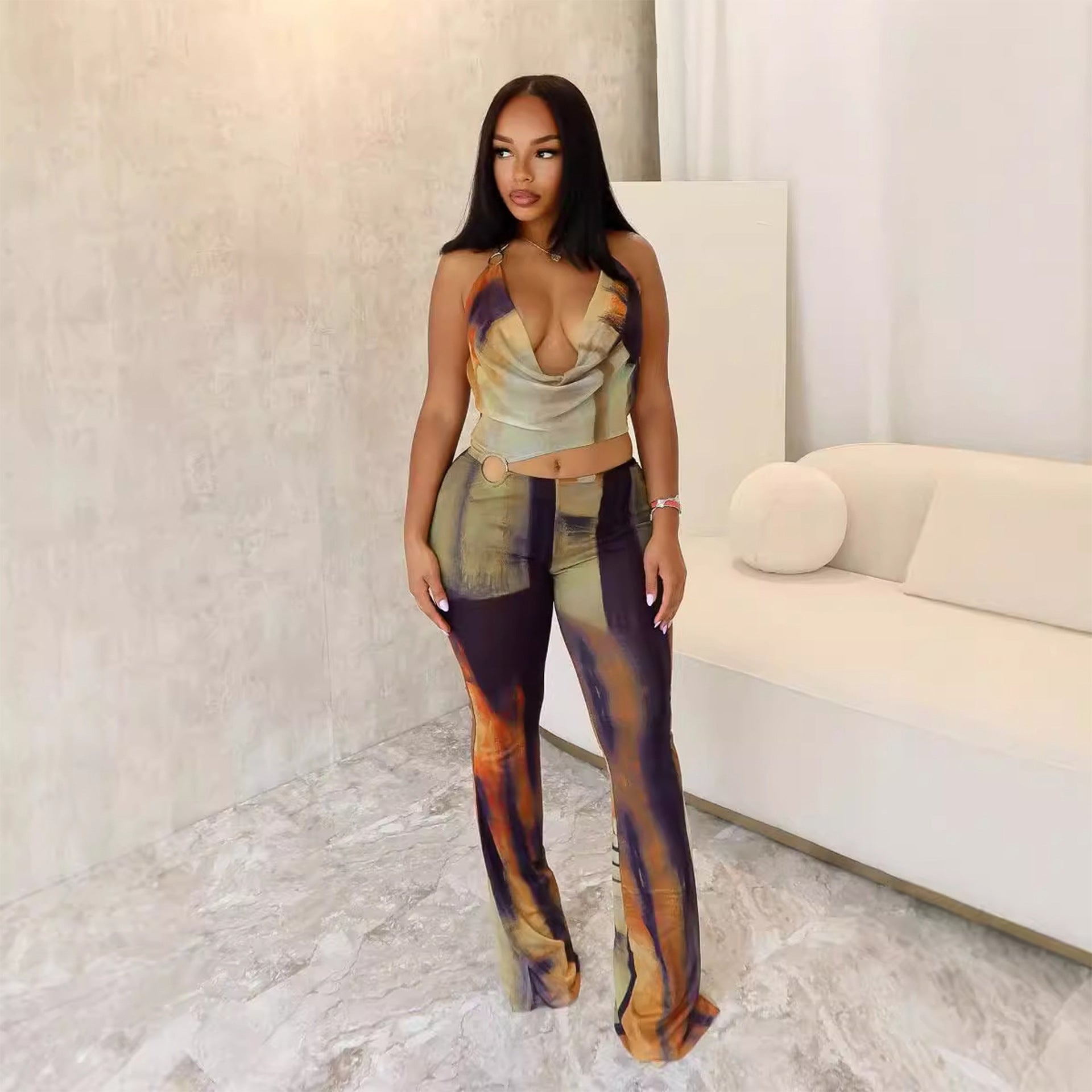 Sexy mesh printed jumpsuit jumpsuit