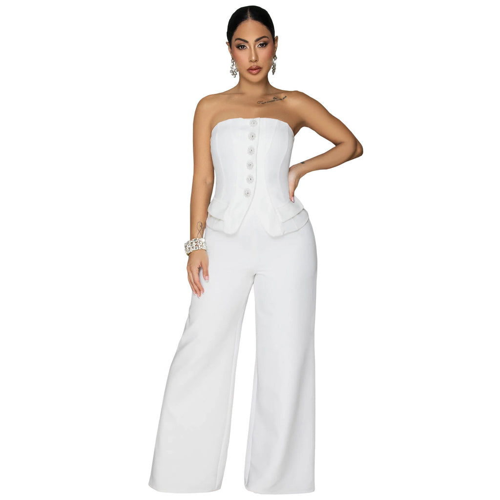 Fashion Women's Sexy Strapless Backless Casual Wide-Leg Jumpsuit