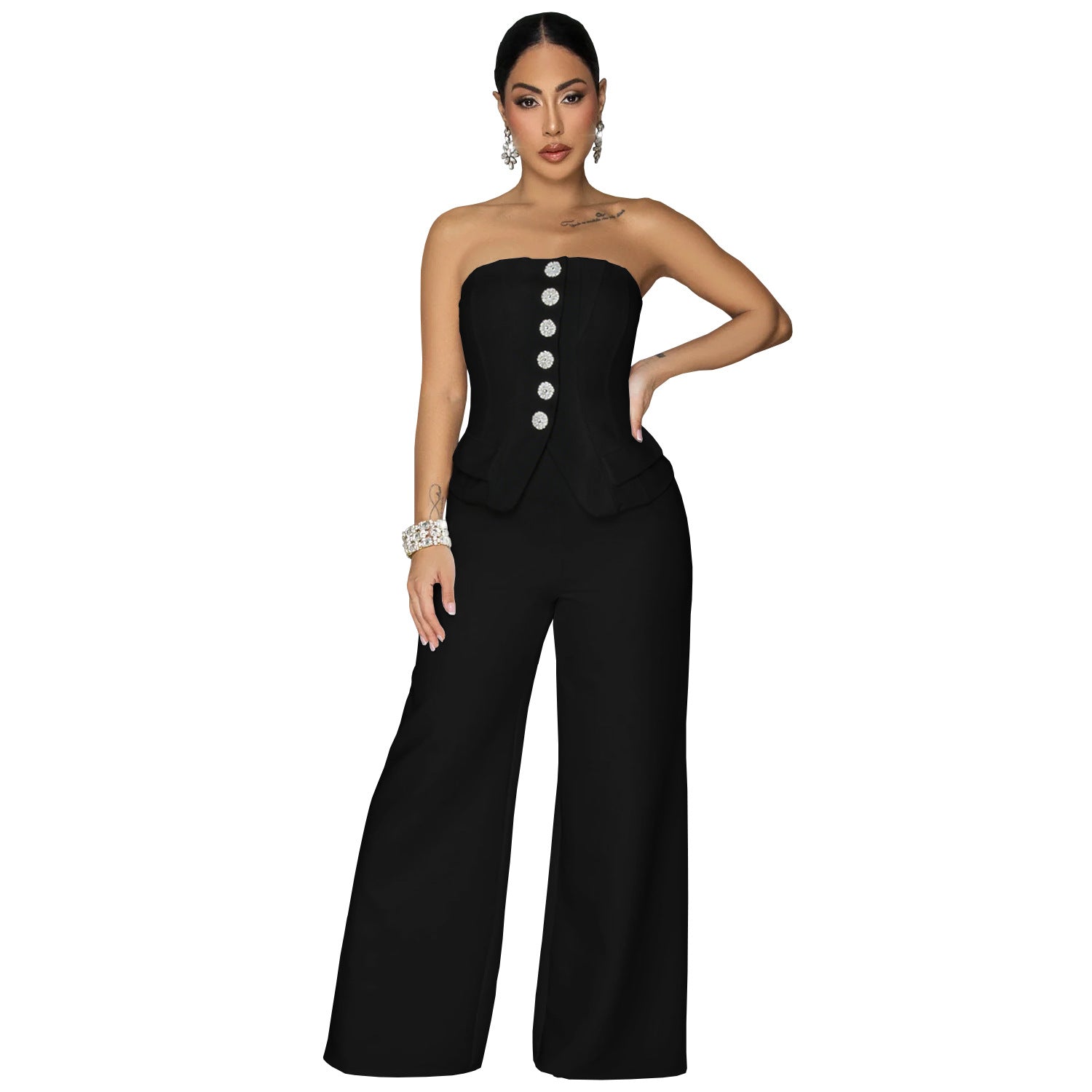 Fashion Women's Sexy Strapless Backless Casual Wide-Leg Jumpsuit