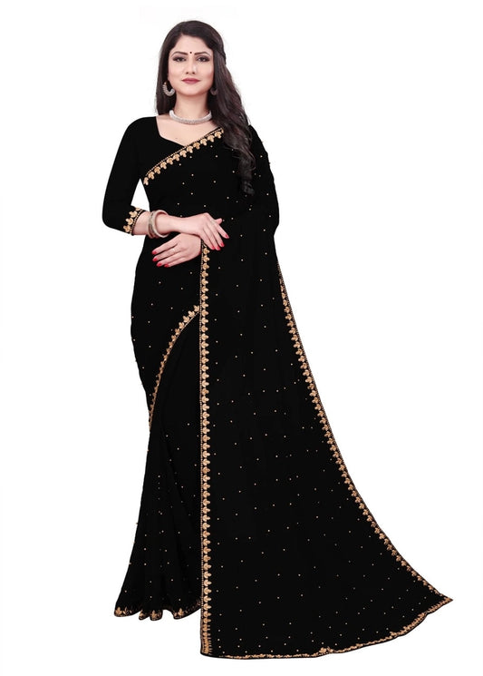 Black Lycra Blend Solid Saree (6.3 m)