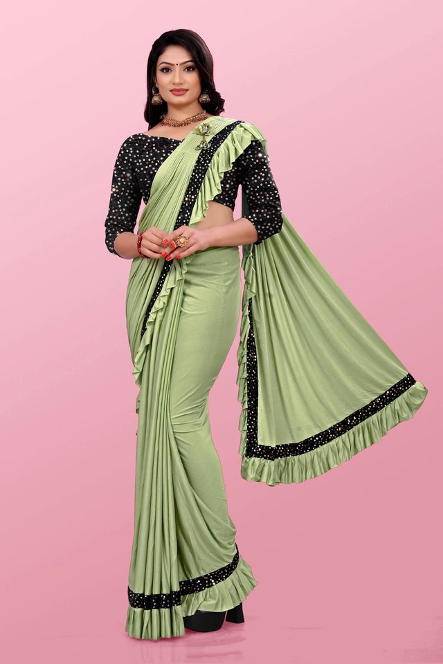 Velamour Sea Green Lycra Blend Saree