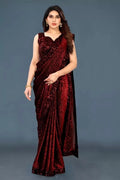 Lycra Blend Solid Saree for Women (Navy Blue, 6.3 m)