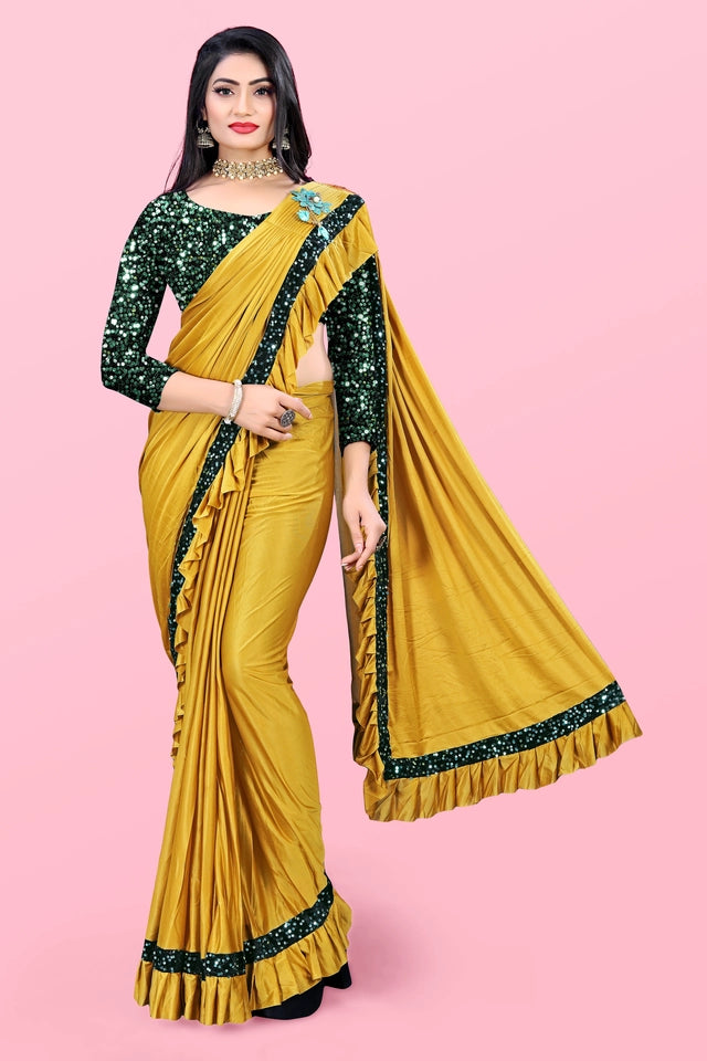 Velamour Sea Green Lycra Blend Saree