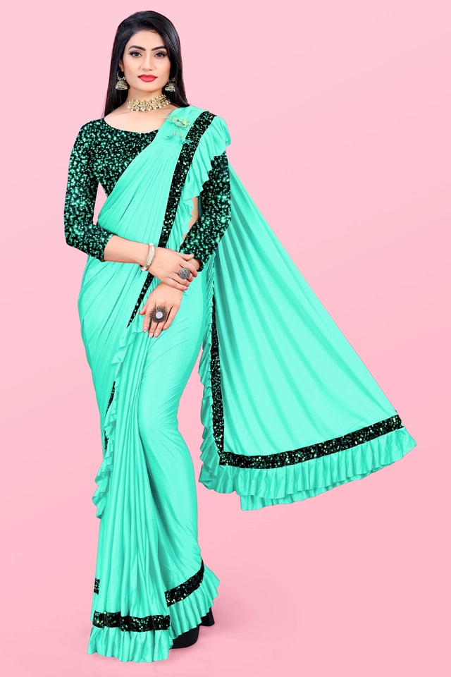 Velamour Sea Green Lycra Blend Saree