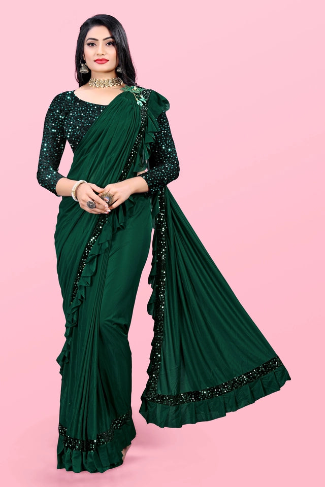 Velamour Sea Green Lycra Blend Saree