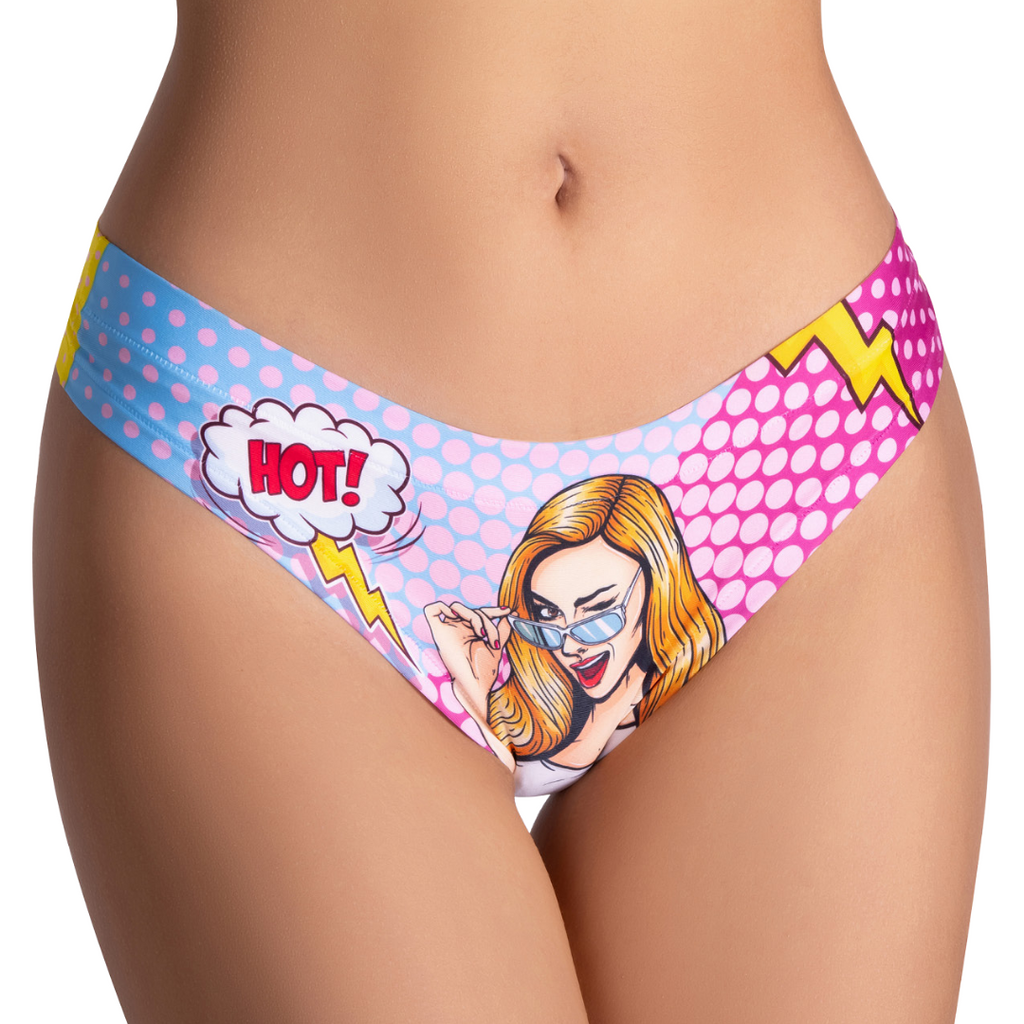 Memème Women’s Ultra-Comfortable COMICS - Hot Girl - Panties | Original Prints, Unique Designs | Breathable Cotton Crotch, Stretchy Fit, Soft Flat Seams, No Elastic Bands | Two Styles: Slip/Brief and Thong | Everyday Use
