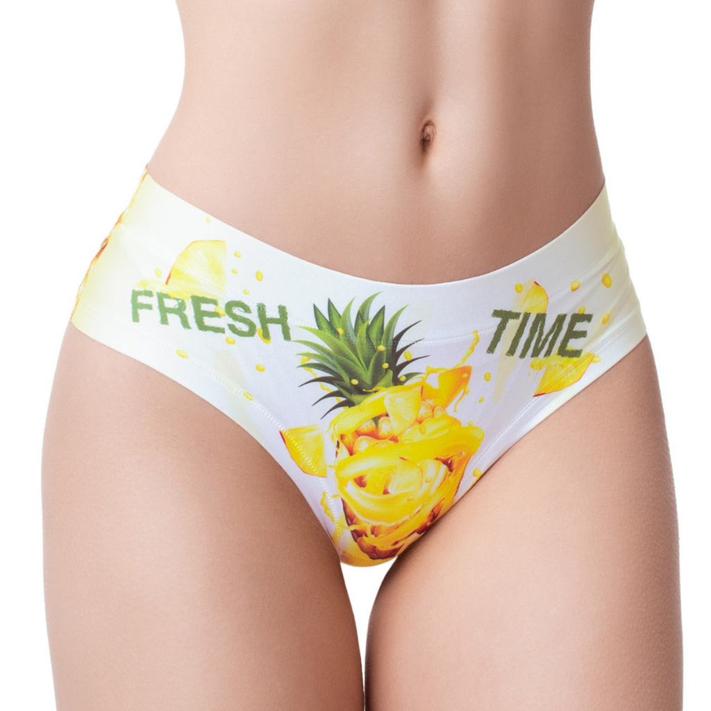 Memème Women’s Ultra-Comfortable FRESH SUMMER - Pineapple - Panties | Original Prints, Unique Designs | Breathable Cotton Crotch, Stretchy Fit, Soft Flat Seams, No Elastic Bands | Two Styles: Slip/Brief and Thong | Everyday Use